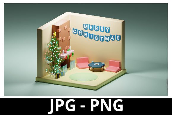 3D Rendered Living Room Christmas Theme
