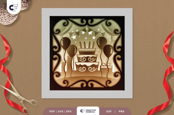 3D Shadow Box Birthday Party with Cake