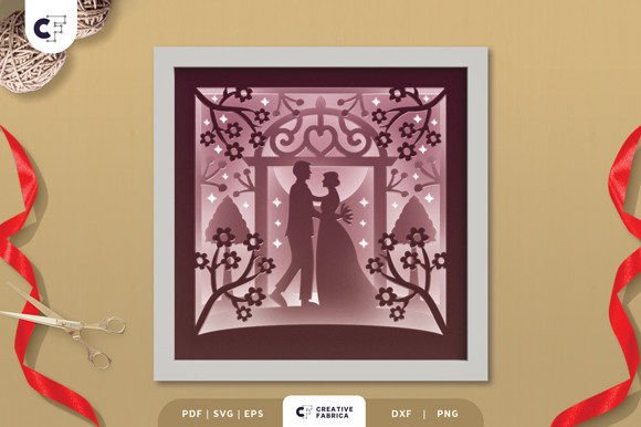 3D Shadow Box Bride and Groom in Aisle