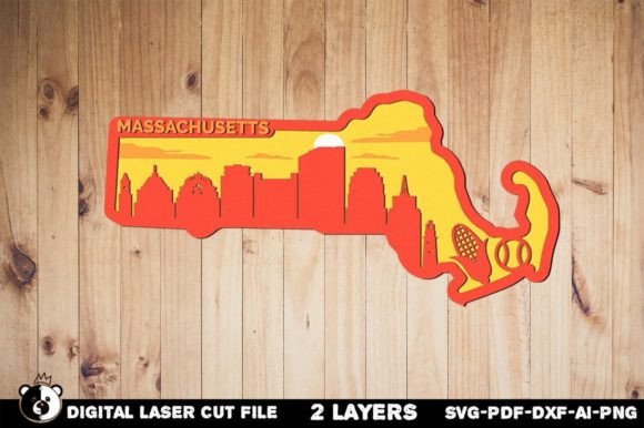 Massachusetts SVG, 3D Layered Laser Cut Project for CNC
